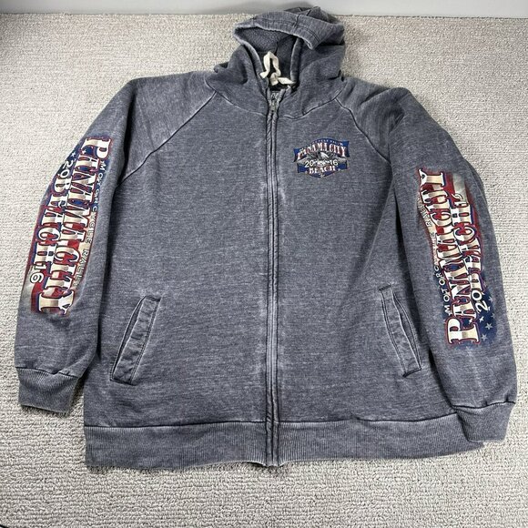 Hot Leathers Panama City Motorcycle Rally 2016 Fleece Jacket Gray Men’s Size XL - Picture 1 of 7